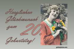 20. Geburtstag  Frau  Blumenstrauß  Antik